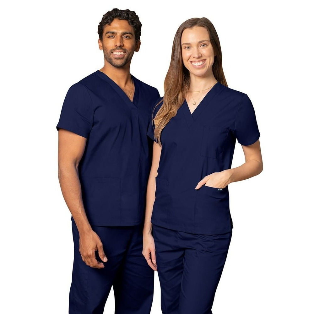 Adar Universal Unisex Navy‎ Blue V-Neck Scrub Top Size Large NWT